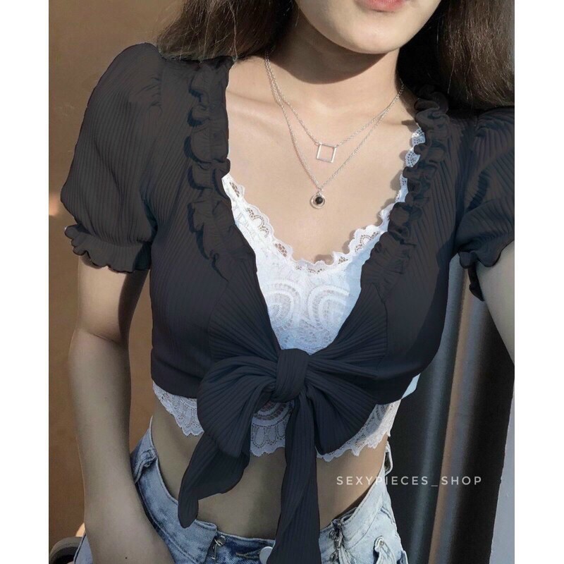 [Mã FASHIONT4WA2 giảm 10K đơn 50K] Áo croptop cột nơ ngực chất thun gân - Z7N | BigBuy360 - bigbuy360.vn