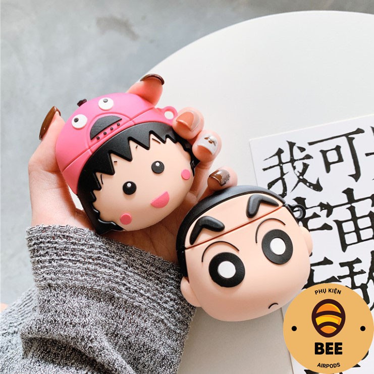 Case Airpod 1 2 Pro Đựng Tai Nghe Airpod 1 2 Pro Hình Mặt Bé Shin Áo Cam Cực Cute Bằng Silicon Dẻo - BEE SHOP