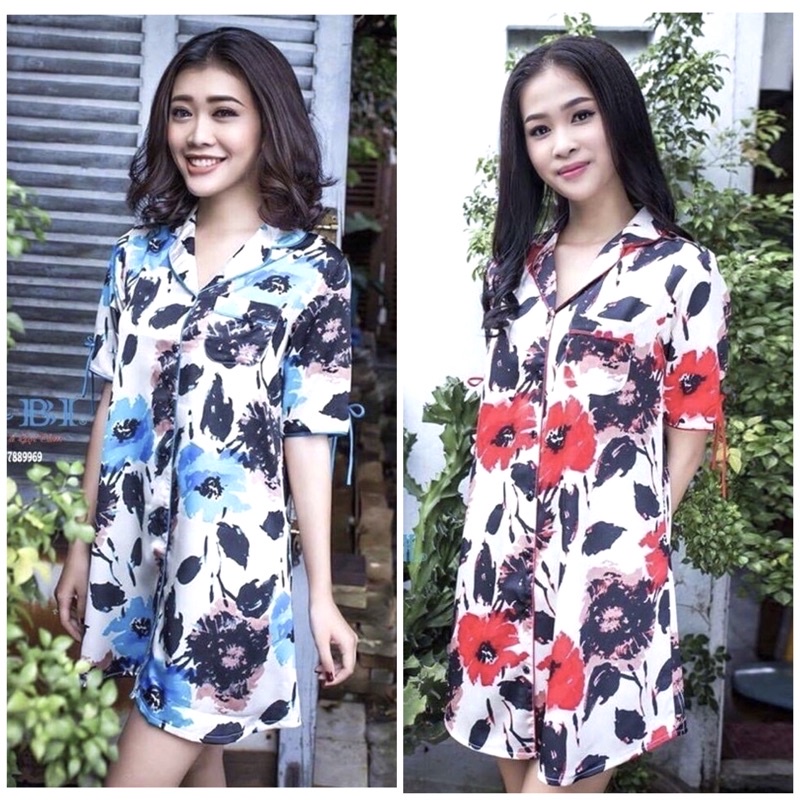 Đầm mặc nhà pizama satin RBI