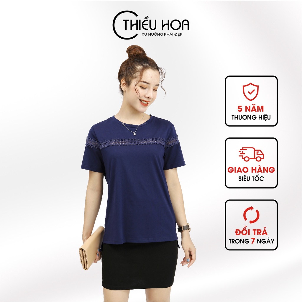 Áo trung niên thun cotton phối ren Thiều Hoa C644