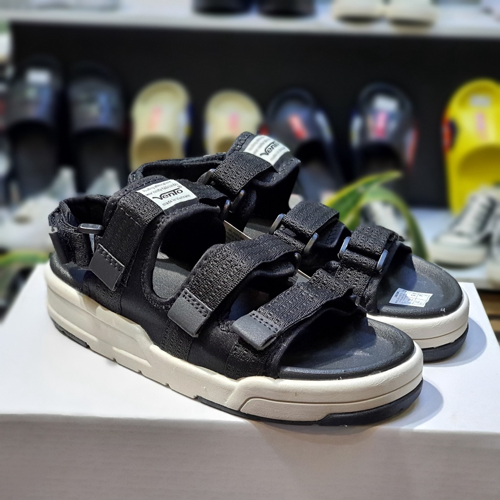 Sandal Vento chính hãng nam nữ SD-1001 màu đen ghi Black L.Grey, Dép quai sau tháo rời đế bằng đi học