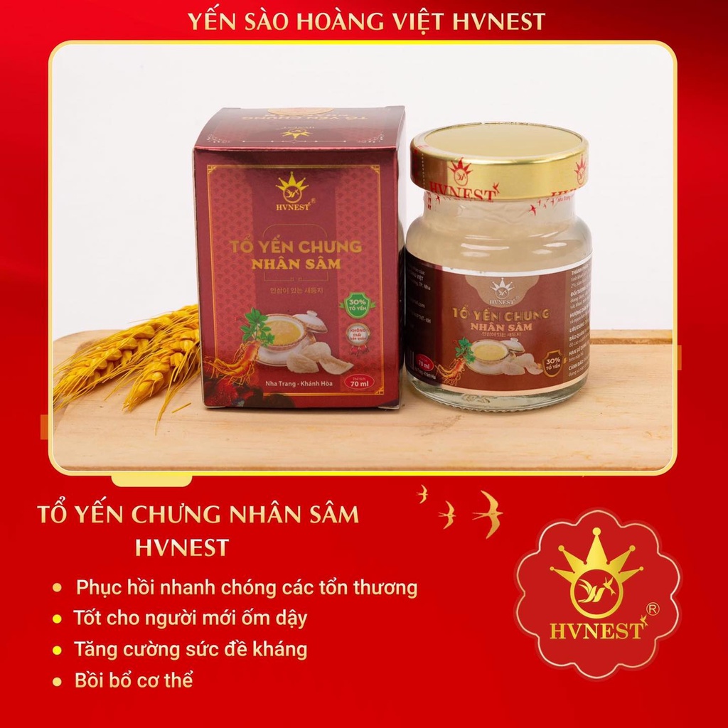 Yến sào tự nhiên HVNEST chưng vị SÂM 70ml, không chất bảo quản