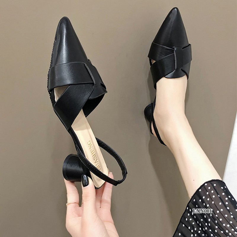 Sandals bít mũi Hàn Quốc, Giày cao gót mũi nhọn trẻ trung, cá tính gót tròn 5 cm tôn dáng cho nữ TKO129