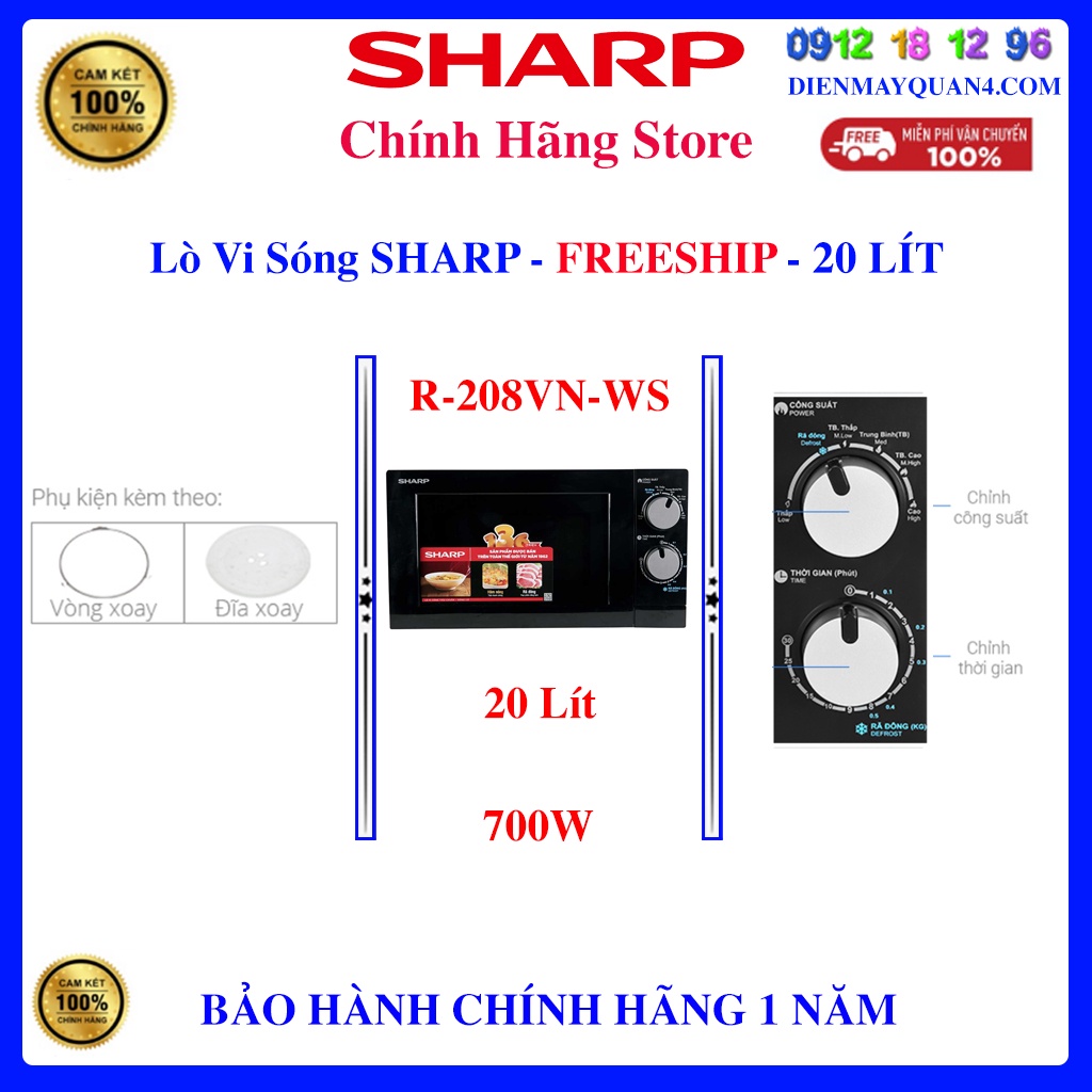 [Mã ELHAMS5 giảm 6% đơn 300K] Lò vi sóng Sharp R-208VN-WS 20 lít