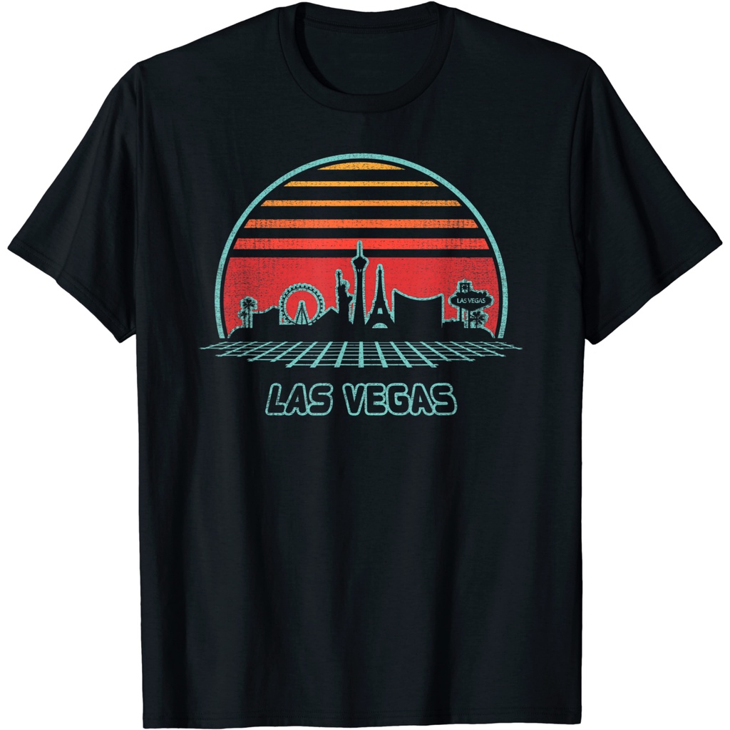 Las Vegas City Skyline Retro 80s Style DIY Printed T-Shirt 100% Cotton Tee Short Sleeve Sport Oversize fashion Classic Men'S Tee Father'S Day Birthday Cool Gift