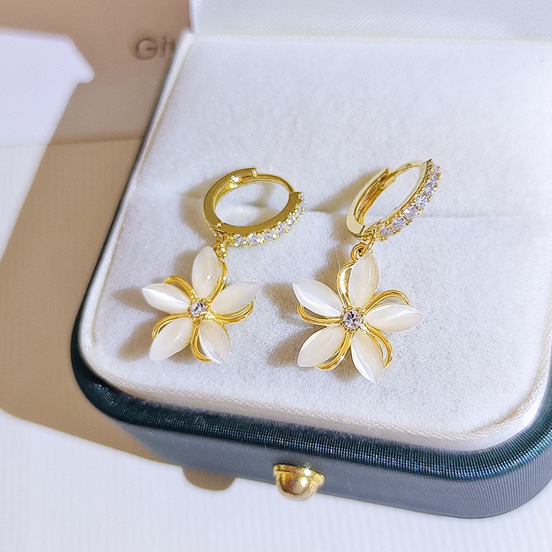 [Jiudolan] Khuyên Tai Hình Hoa Đính Đá Opal Phong Cách Mới Thanh Lịch Tinh Tế