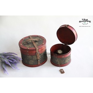 Hộp gỗ Vintage đựng đồ cá nhân hình trụ