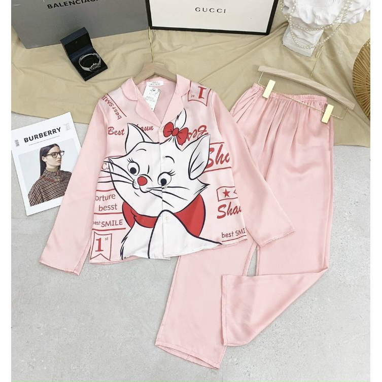 Bộ Pjzama Tay Dài Lụa Satin Thiết Kế Size M