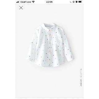 Áo sơmi trắng bé trai điểm họa tiết chim bay săn sale Zara TBN