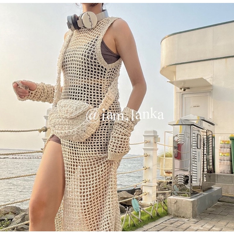ĐẦM LEN MÓC LƯỚI HANDMADE DÀI ĐẾN CHÂN