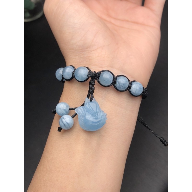 Vòng tay aquamarine mix cửu vỹ hồ ly hạt 8 mm