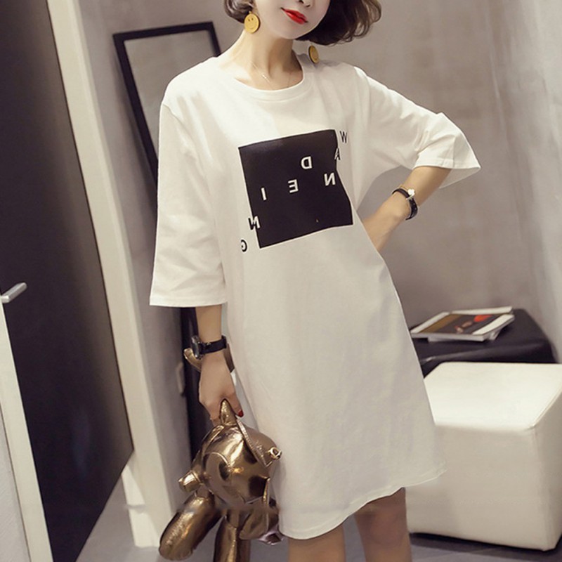 Đầm cỡ lớn in chữ thời trang phong cách hàn quốc dành cho nữ