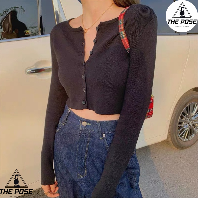 Áo Croptop Nữ YAN Cardigan Cài Cúc Tay Dài Ulzzang 2 Màu Cơ Bản  THE POSE