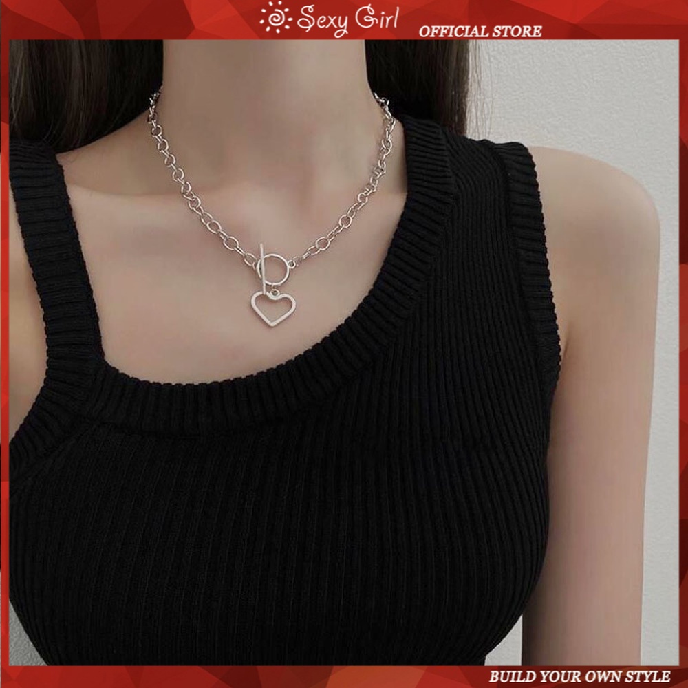 Vòng cổ Kim Loại Mặt Hình Trái Tim Phong Cách Punk Hip Hop Hàn Quốc Mẫu Mới