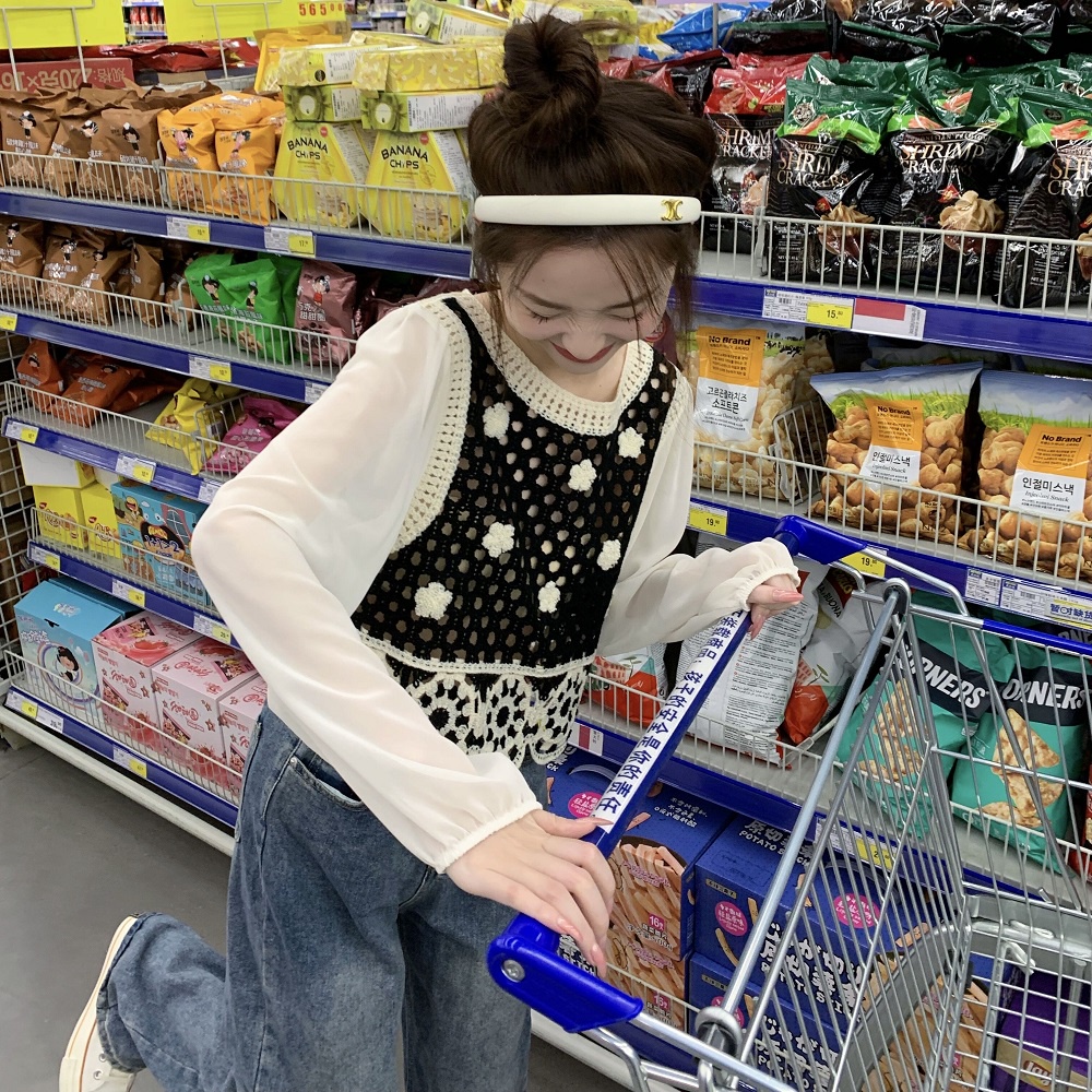 【ZHELIHANGFEI】Áo Len Tay Dài Lưng Cao Viền Ren Theo Phong Cách Preppy