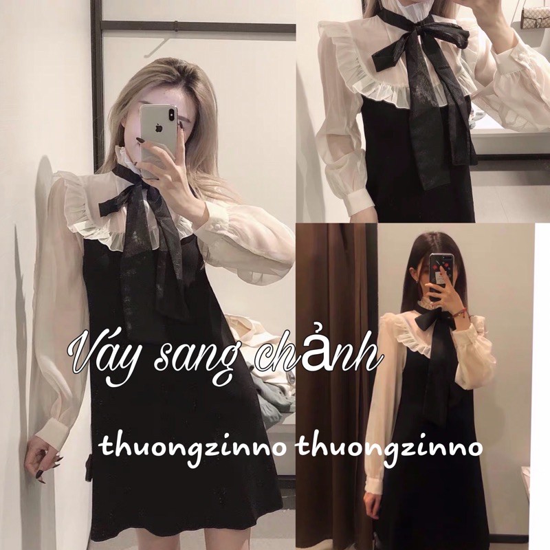 Váy dáng suông phối voan tơ Đầm dáng suông tiểu thư phong cách ulzzang