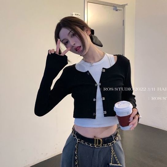 COZOK Bộ Áo Khoác cardigan Dệt Kim Dáng Ngắn + Áo Sát Nách Quyến Rũ Cho Nữ