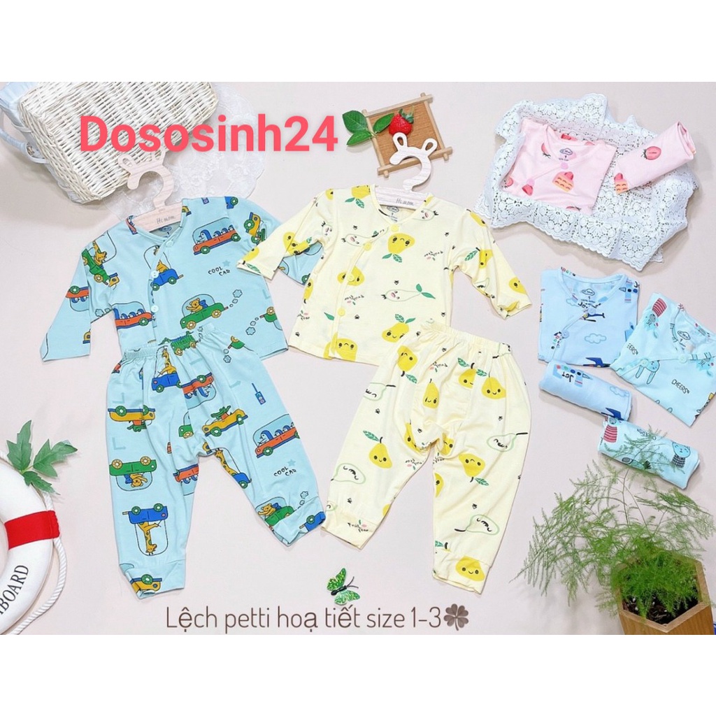 Himom. Leelee.Bộ cài lệch(chéo) sơ sinh petit mát mịn co dãn 4 chiều