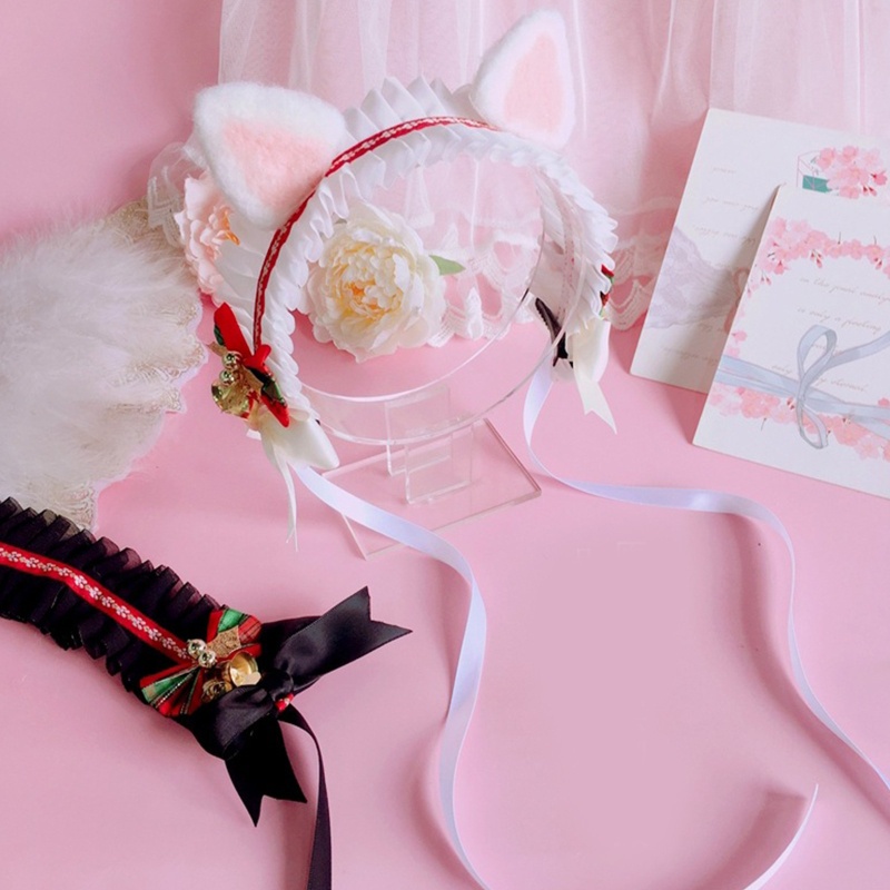Băng Đô Tai Mèo Phối Ren Và Chuông Phong Cách Lolita