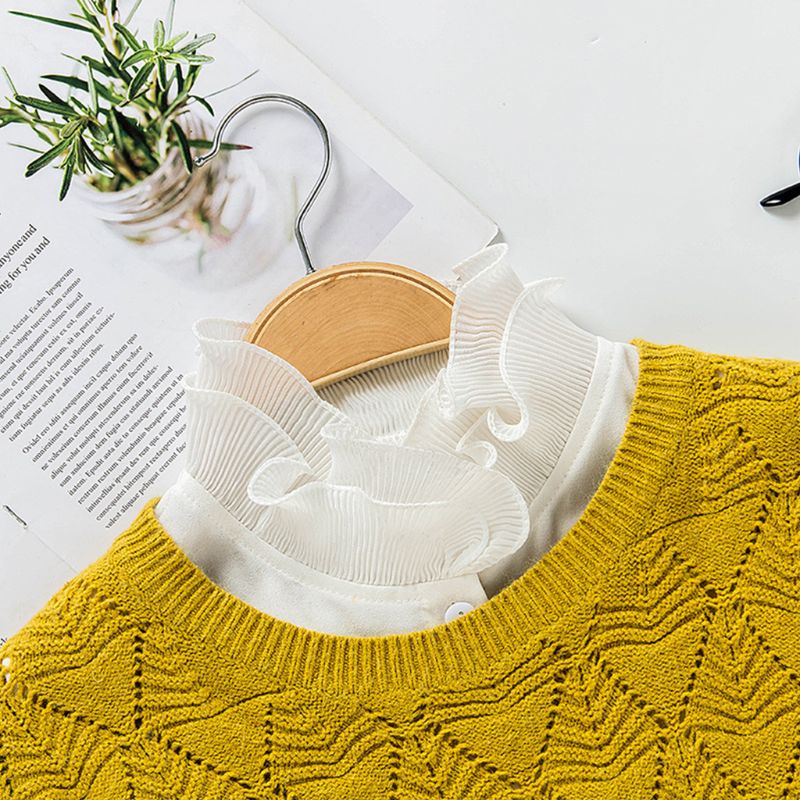 Yoioi Áo Thun Nửa Cổ Áo Giả Nhún Bèo Giả Nhiều Lớp Ngọt Ngào Cho Nữ