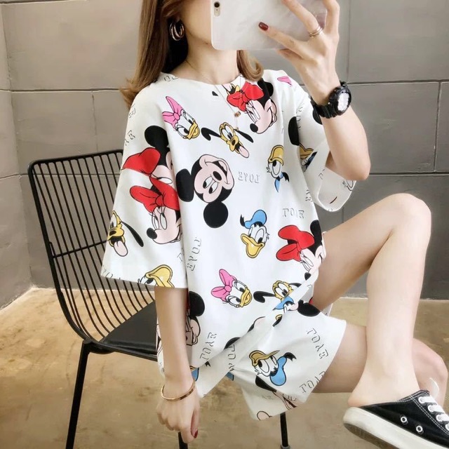 Bộ ngủ hoạt hình siêu Cute  Set đồ ngủ thun cotton form rộng loại đẹp