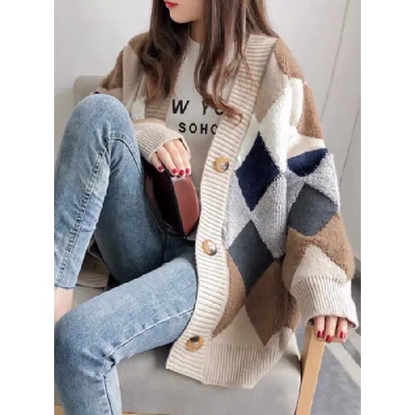Áo cardigan lông cừu Forgirl len thổ cẩm dáng rộng siêu hot