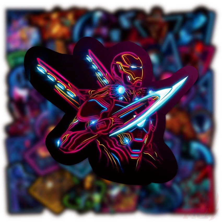 Bộ 100 Cái/Bộ ❉ Miếng Dán Trang Trí Hình Siêu Anh Hùng Marvel Màu Neon ❉ Sticker Dán Ván Trượt Thời Trang