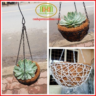 Chậu xơ dừa treo to hình tổ chim trồng cây hoa treo ban công cửa sổ sân vườn móc sắt chắn chắn