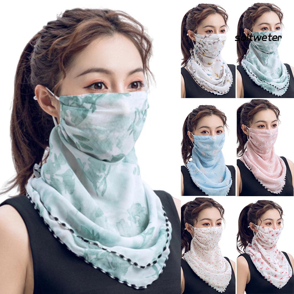 Khăn choàng phối khẩu trang vải voan họa tiết tùy chọn thời trang cho nữ