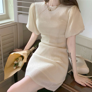 Đầm tay ngắn phồng kiểu hoa phong cách hoài cổ thời trang mùa hè xinh xắn cho nữ Váy