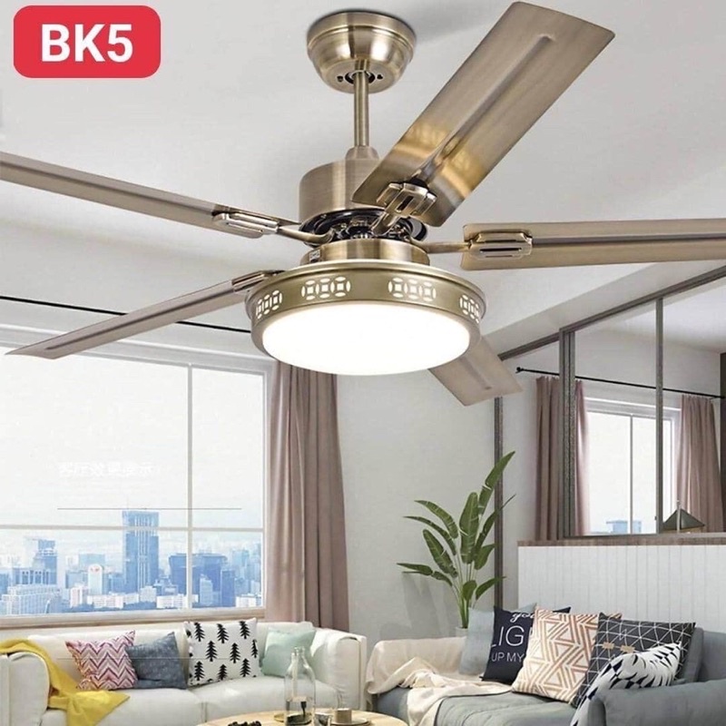 Quạt trần đèn 6 số chao hoa văn xám  lõi đồng hàng cao cấp