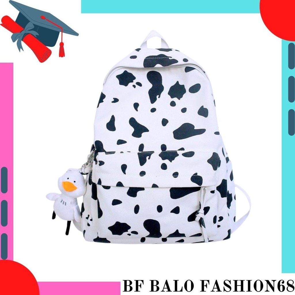 Balo Ulzzang thời trang họa tiết bò sữa nhiều ngăn đựng sách vở,laptop đi học đi chơi