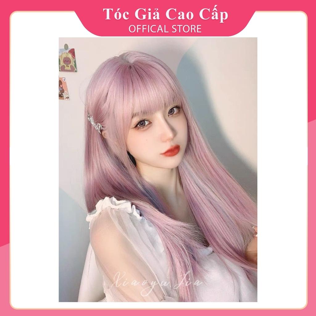 [Mã FAMARAL1 giảm 10K đơn 50K]Tóc giả nữ nguyên đầu hồng phối line xanh, tặng kèm lưới trùm tóc giả, BHT021 line