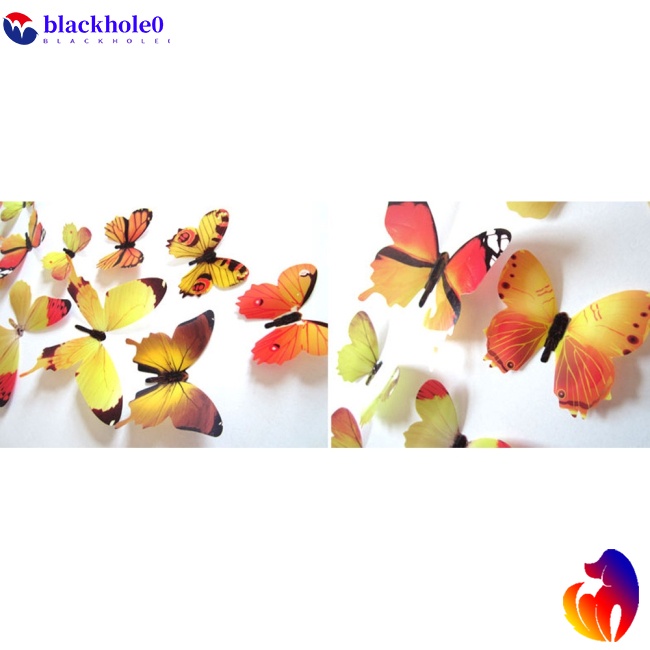 BH 【PYW】12Pcs 3D Wall Stickers Fridge Magnet Butterflies DIY Sticker Home Decor Kids Rooms Wall Decoration