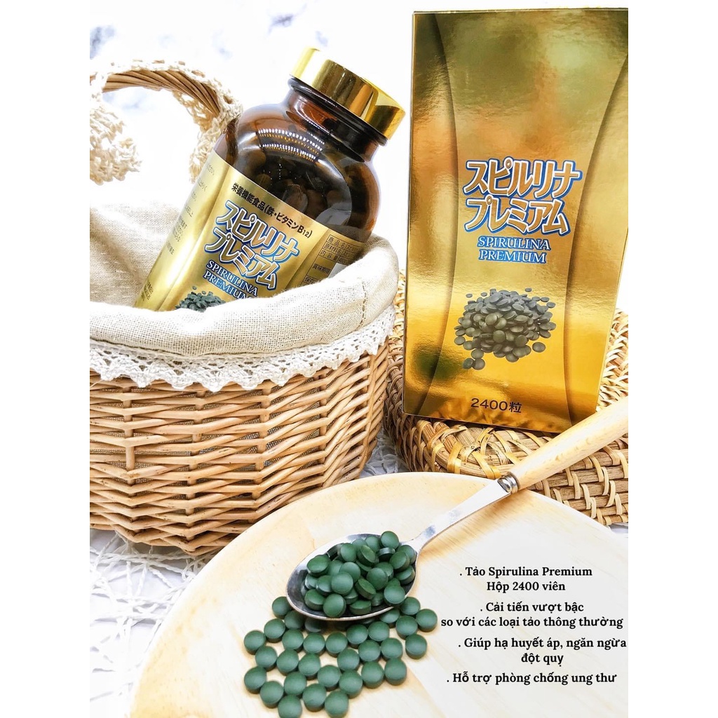 Tảo Xoắn Spirulina Premium Nhật Bản Hộp 2400 Viên dòng cao cấp
