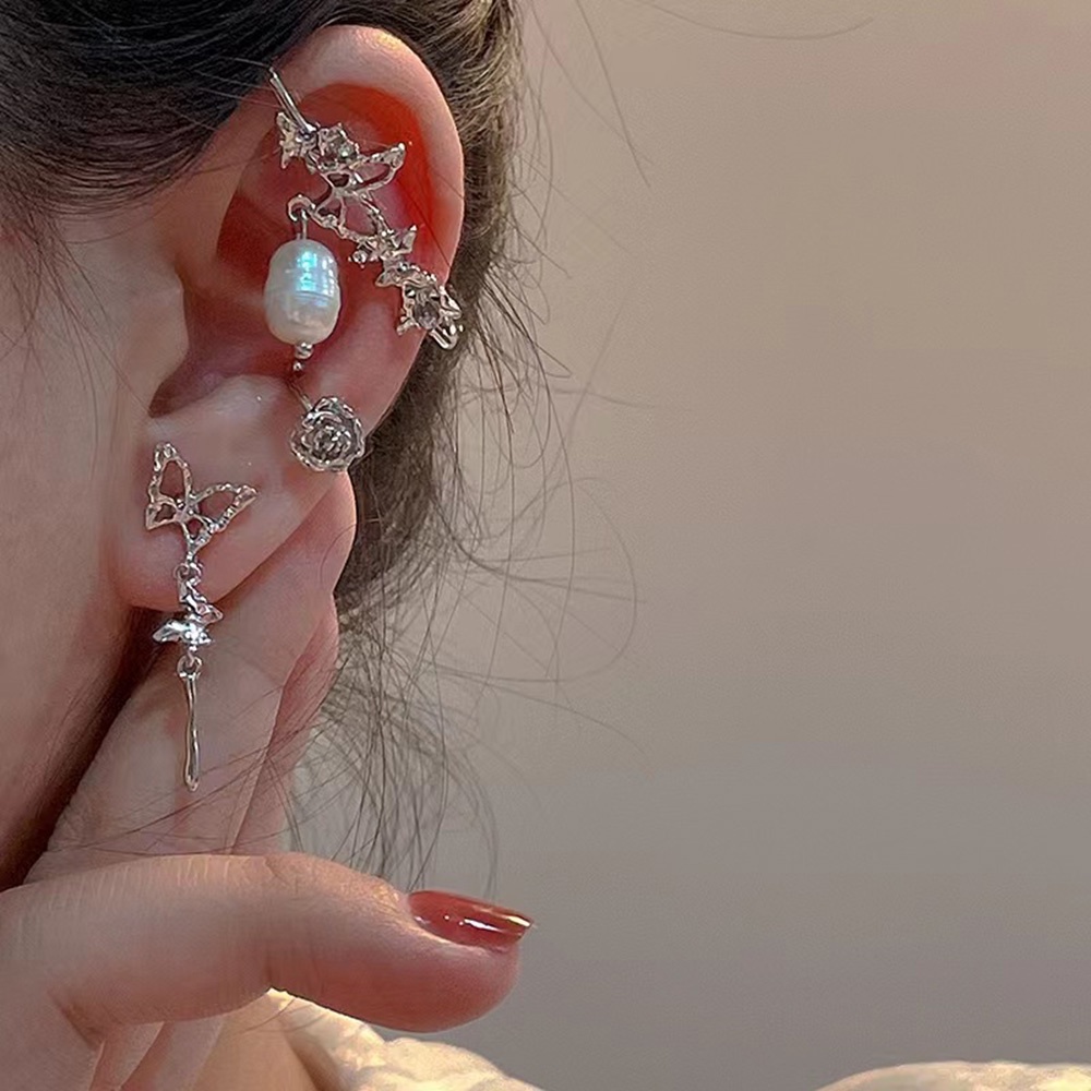 【COD】Bộ 3 Bông Tai Hình Bướm Đính Ngọc Trai Thiết Kế Cổ Điển Thời Trang