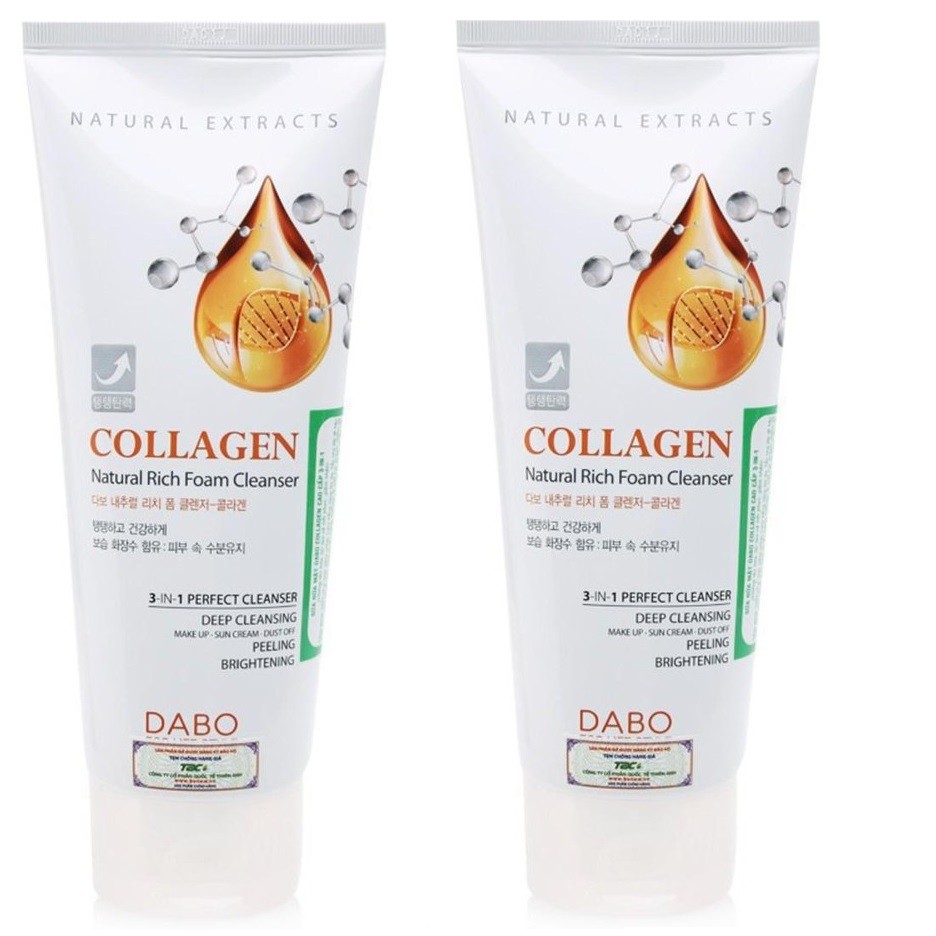 Bộ 2 Tuýp Sữa Rửa Mặt Collagen Dabo Ngừa Nám, Xóa Thâm Xạm Cao Cấp Hàn Quốc  Mẫu mới ( 180ml/ Tuýp)