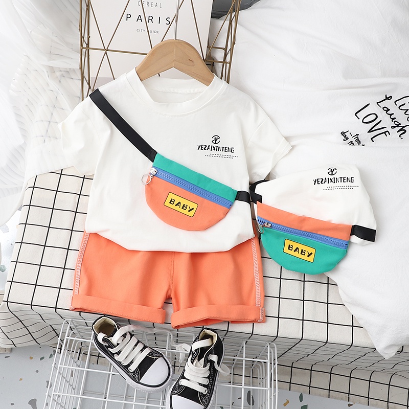 Set Áo Thun Ngắn Tay Cổ Tròn + Quần Short Trơn Màu Size 80-110cm Thời Trang Mùa Hè Cho Bé