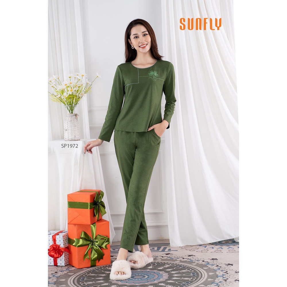 Bộ đồ mặc nhà nữ cotton SUNFLY áo dài quần dài SP1972