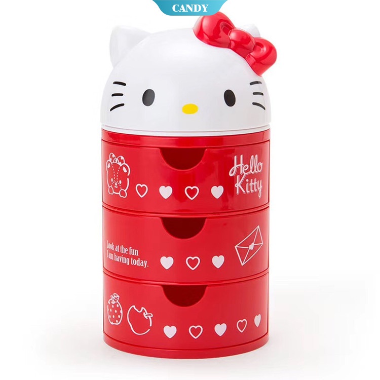 Sanrio Hộp Đựng Trang Sức Để Bàn Thiết Kế Kiểu Xoay Họa Tiết Hello Kitty Dễ Thương