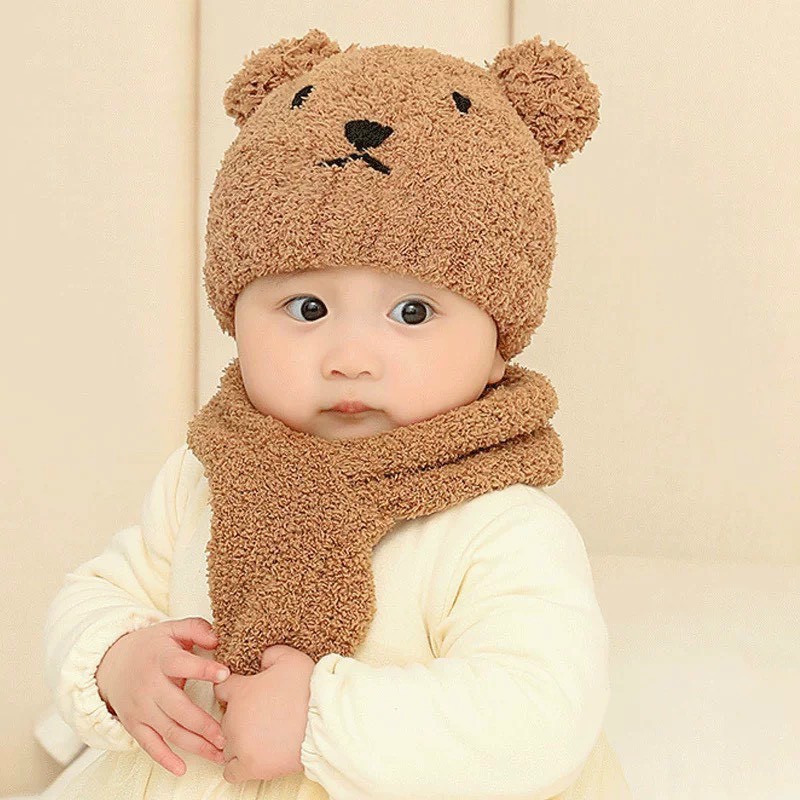 Sét mũ + khăn gấu bắc cực siêu ấm áp  cho bé trai/ bé gái