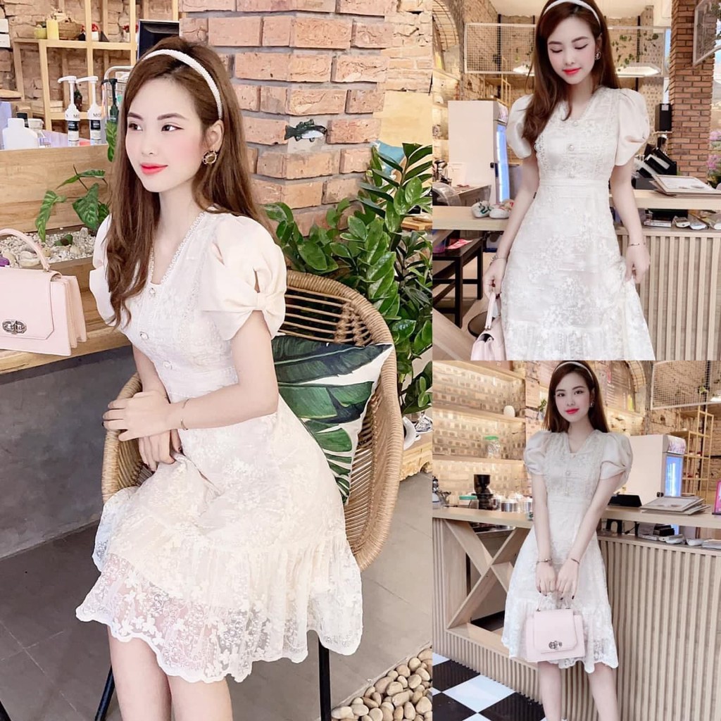 Váy chất ren Hàn phôí́ tafta Nhật hai lớp dáng xòe V1863_Rose Boutique [Kèm ảnh thật]