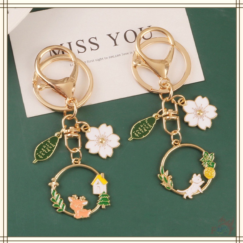 ✪ Ins - Móc Khóa Hình Động Vật Trên Cỏ Cỏ Mèo/Sóc/Thỏ/Hươu ✪ 1 Móc Khóa Hợp Kim Hình Lá Hoa Anh Đào 4 Kiểu Dáng Thời Trang Cho Vỏ Hộp Tai Nghe Không Dây Airpods