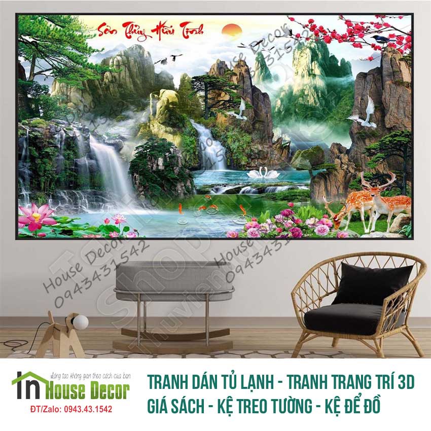 Tranh dán tường 3d phong cảnh thiên nhiên trang trí phòng khách chất liệu decal keo sẵn bóc dán - 3328TTN