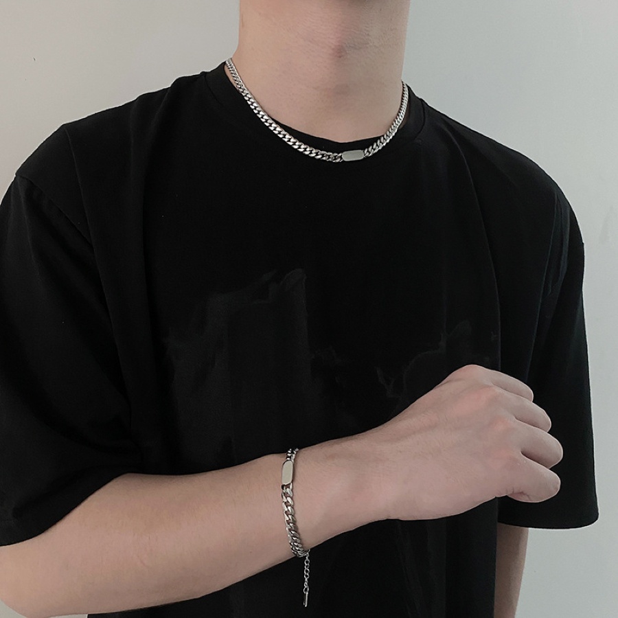 Vòng tay - dây chuyền nam nữ thời trang Unisex mạ bạc sáng bóng, chất liệu thép titan không gỉ