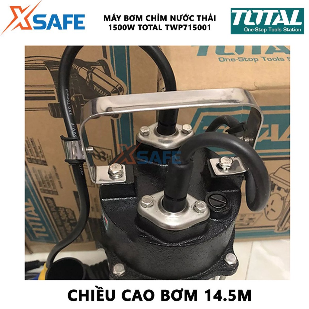 Máy bơm chìm chất thải TOTAL TWP77501 Máy bơm nước thải 750W, vỏ bơm thép không gỉ bền bỉ, chiều cao bơm tối đa 13m