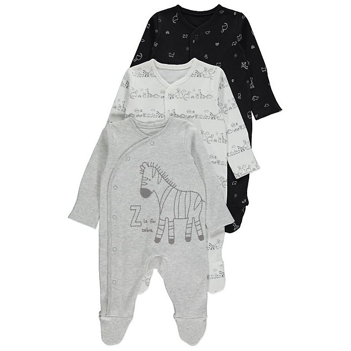 Set 3 bodysuit liển tất Sleepsuits họa tiết ngựa vằn 2 size cho bé 0-3m và 3-6m