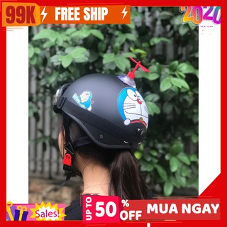 (HOT HIT) Mũ bảo hiểm 1/2 DORAEMON NỀN ĐEN + KÍNH PHI CÔNG + CHONG CHÓNG