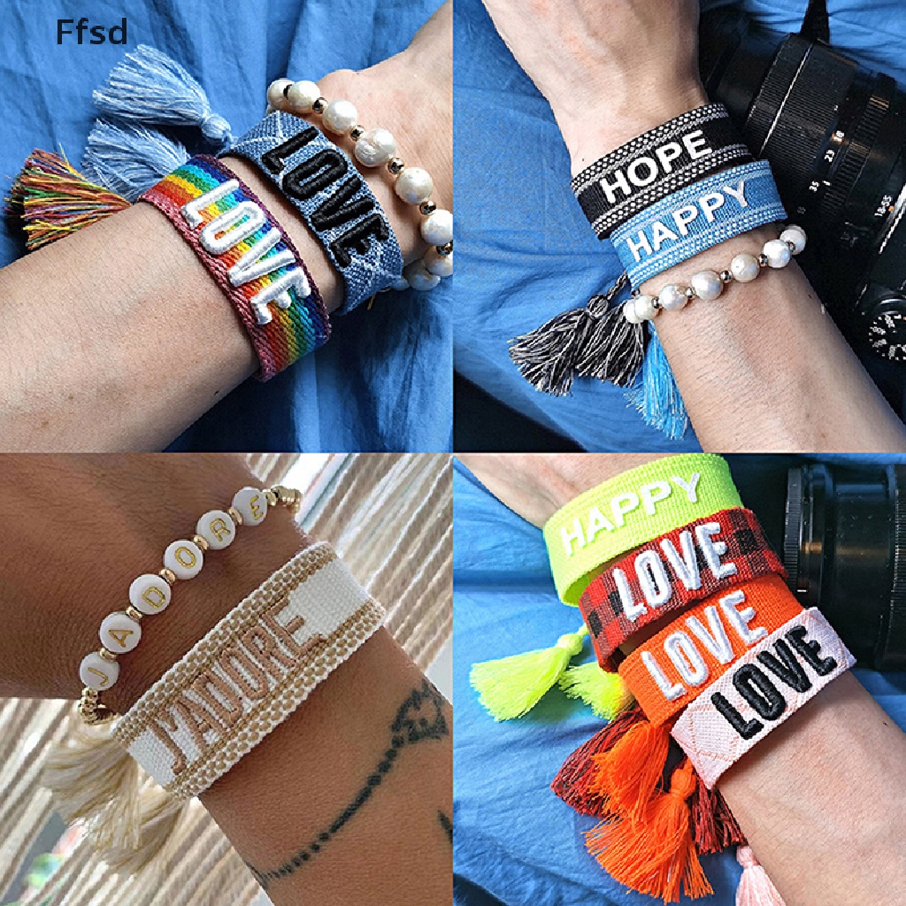 {Ffsd} Vòng Tay Dây Bện Phối Tua Rua Thêu Chữ Có Thể Điều Chỉnh Làm Quà Tặng Tình Bạn Cho Bạn Bè