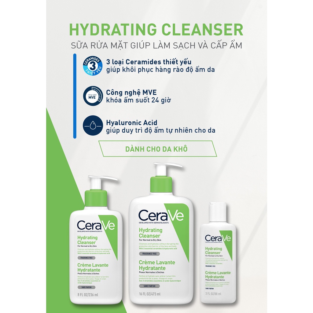 Sữa rửa mặt Cerave Cho Da Thường Và Da Khô Foaming Facial Cleanser 88ml, 236ml, 473ml